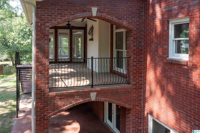 3357 Afton Ln, Birmingham, AL 35242 - view of exterior entry featuring french doors, brick siding, and a ceiling fan