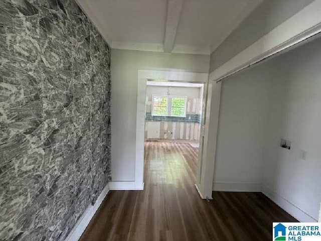 1511 43rd St, Birmingham, AL 35208 - corridor featuring wood finished floors and beamed ceiling