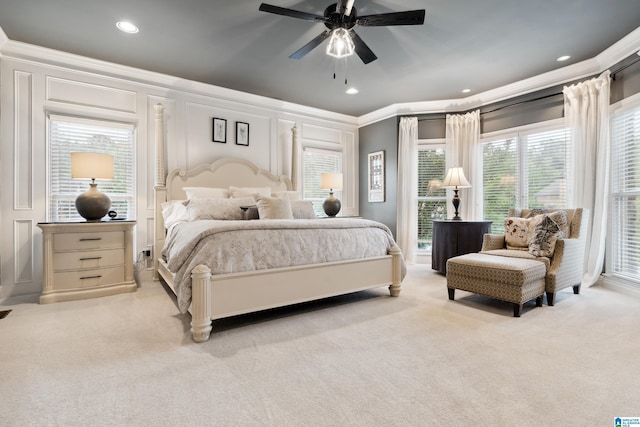 4067 Milners Cres, Hoover, AL 35242 - carpeted bedroom featuring a decorative wall, ornamental molding, a ceiling fan, and recessed lighting