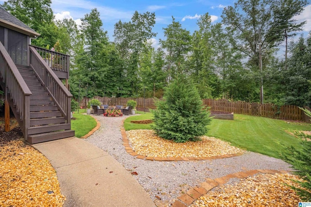 4067 Milners Cres, Hoover, AL 35242 - fenced backyard featuring stairway, a wooden deck, a patio, and view of scattered trees