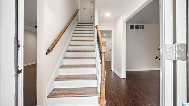 2653 NE Janice Cir, Birmingham, AL 35235 - staircase featuring wood finished floors and a ceiling fan
