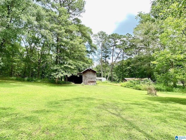 672 Websters Chapel Rd, Wellington, AL 36279 - view of grassy yard with an outdoor structure, a barn, and view of wooded area