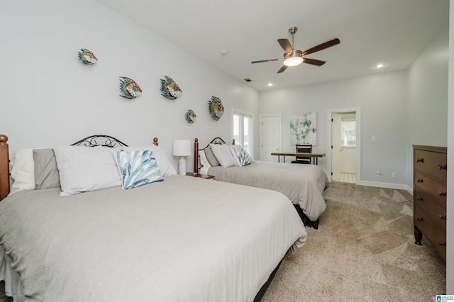 212 Bellbrook Dr, Cropwell, AL 35054 - bedroom featuring multiple windows, light colored carpet, a ceiling fan, and recessed lighting