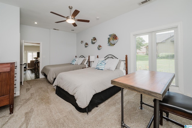 212 Bellbrook Dr, Cropwell, AL 35054 - bedroom featuring multiple windows, light colored carpet, a ceiling fan, and recessed lighting