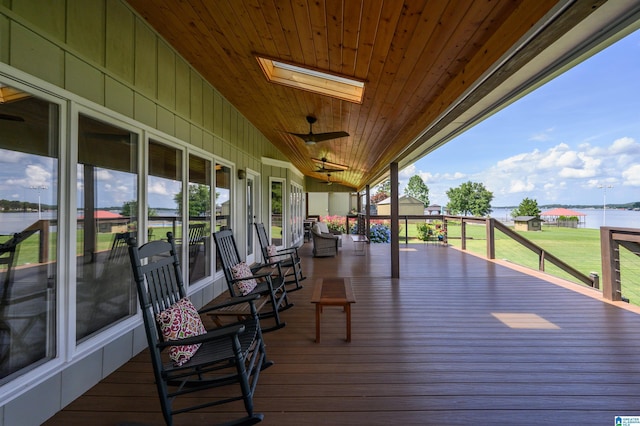 212 Bellbrook Dr, Cropwell, AL 35054 - wooden deck with ceiling fan, a water view, and a lawn