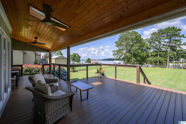 212 Bellbrook Dr, Cropwell, AL 35054 - wooden deck with a water view, a ceiling fan, and a lawn