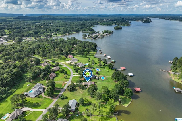 212 Bellbrook Dr, Cropwell, AL 35054 - aerial overview of property's location featuring a nearby body of water and a heavily wooded area