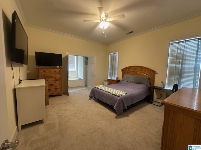 5433 Wisteria Trce, Trussville, AL 35173 - bedroom featuring crown molding, light carpet, and a ceiling fan