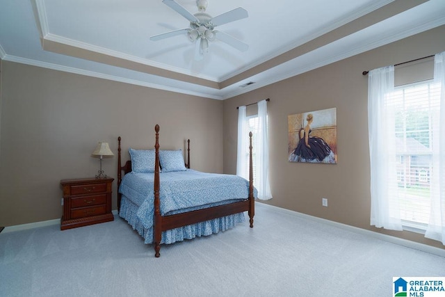 214 Quail Ridge Rd, Helena, AL 35080 - carpeted bedroom with a tray ceiling, ornamental molding, and ceiling fan