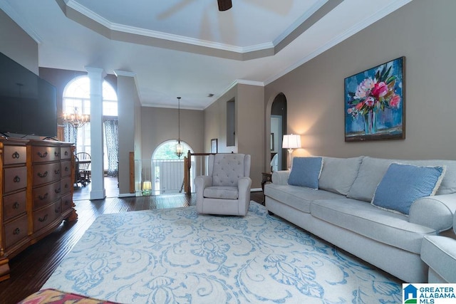 214 Quail Ridge Rd, Helena, AL 35080 - living area with a chandelier, healthy amount of natural light, wood finished floors, ceiling fan, and ornamental molding