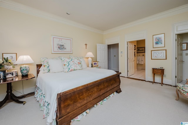 101 Mountain Ave, Mountain Brook, AL 35213 - bedroom with crown molding, light carpet, and connected bathroom
