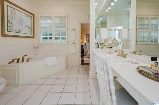 101 Mountain Ave, Mountain Brook, AL 35213 - ensuite bathroom with crown molding, a garden tub, plenty of natural light, and tile patterned flooring