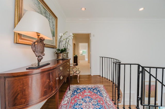 101 Mountain Ave, Mountain Brook, AL 35213 - corridor with wood finished floors and ornamental molding