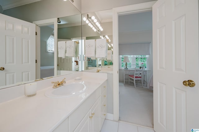 101 Mountain Ave, Mountain Brook, AL 35213 - full bath featuring ornamental molding, vanity, and tile patterned floors