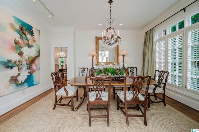 101 Mountain Ave, Mountain Brook, AL 35213 - dining room featuring a chandelier, ornamental molding, healthy amount of natural light, light wood-style floors, and recessed lighting