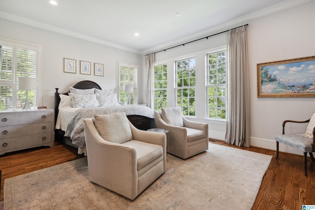 1528 Wellington Rd, Homewood, AL 35209 - bedroom with ornamental molding, wood finished floors, and recessed lighting