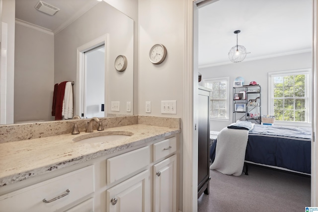1528 Wellington Rd, Homewood, AL 35209 - bathroom featuring connected bathroom, ornamental molding, and vanity