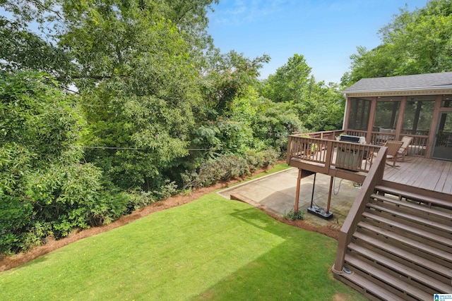 1528 Wellington Rd, Homewood, AL 35209 - view of green lawn featuring a sunroom and a deck