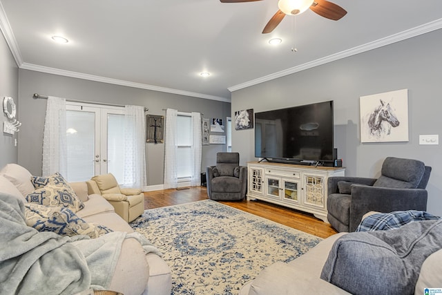 664 Jent Rd, Cordova, AL 35550 - living area with crown molding, french doors, wood finished floors, and a ceiling fan
