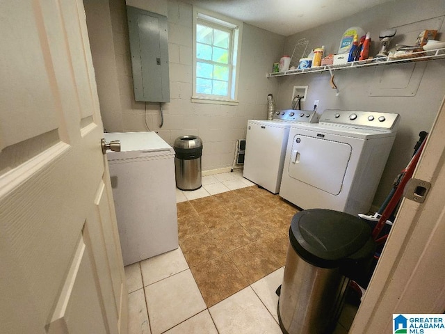2030 Carraway St, Birmingham, AL 35235 - laundry area with electric panel, washing machine and dryer, and light tile patterned floors