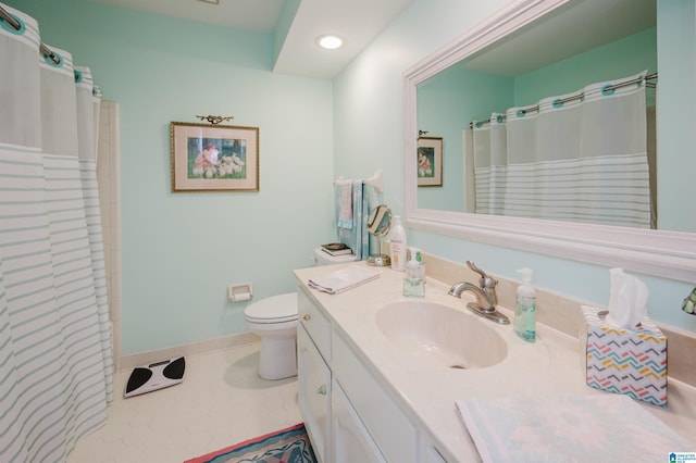 2418 Richelieu Ln, Hoover, AL 35216 - bathroom with vanity, recessed lighting, and a shower with shower curtain