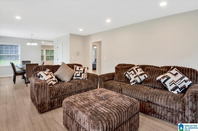1818 Hillcrest Rd NE, Center Point, AL 35215 - living room featuring a chandelier, light wood-style floors, and recessed lighting