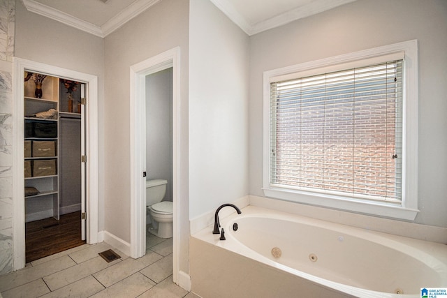 832 Meadow Ridge Ln, Birmingham, AL 35242 - full bathroom with a jetted tub, crown molding, and tile patterned floors
