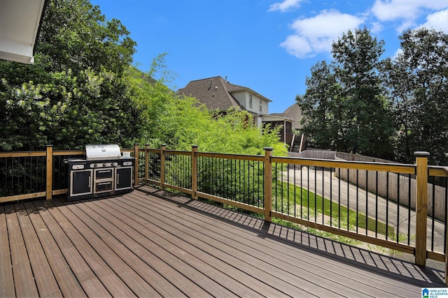 832 Meadow Ridge Ln, Birmingham, AL 35242 - wooden terrace with grilling area