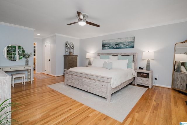 3204 Woodford Way, Birmingham, AL 35242 - bedroom featuring ornamental molding, light wood-type flooring, recessed lighting, and a ceiling fan