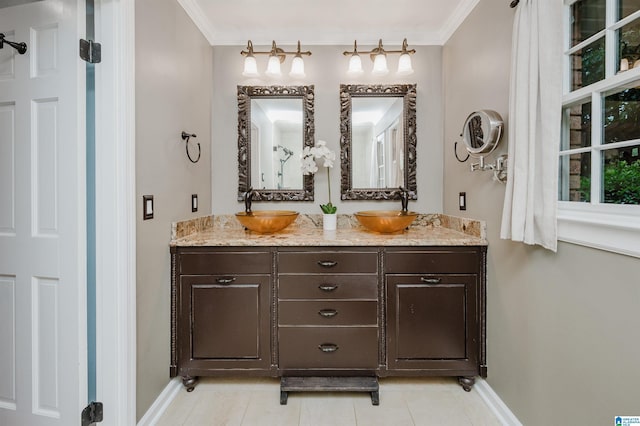 3204 Woodford Way, Birmingham, AL 35242 - full bath with double vanity, crown molding, and tile patterned floors
