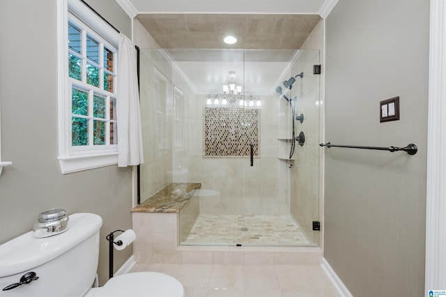 3204 Woodford Way, Birmingham, AL 35242 - full bath with a chandelier, tile patterned floors, and a stall shower