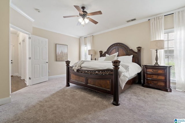 5912 Waterscape Pass, Hoover, AL 35244 - bedroom featuring carpet flooring, multiple windows, ornamental molding, and ceiling fan