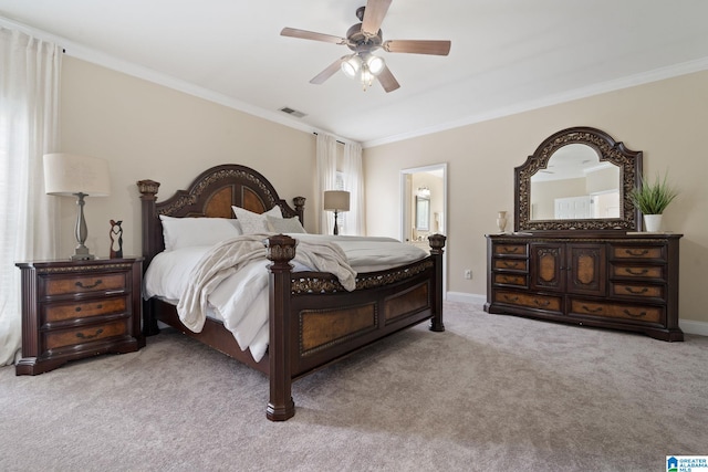 5912 Waterscape Pass, Hoover, AL 35244 - carpeted bedroom with ornamental molding, ceiling fan, and ensuite bath