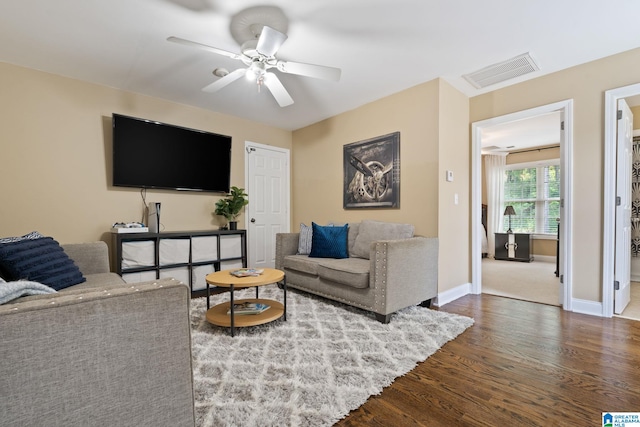 5912 Waterscape Pass, Hoover, AL 35244 - living room with dark wood finished floors and a ceiling fan