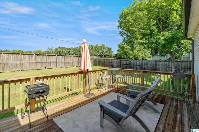 104 Phillips Cir, Columbiana, AL 35051 - wooden terrace with a fenced backyard and a grill