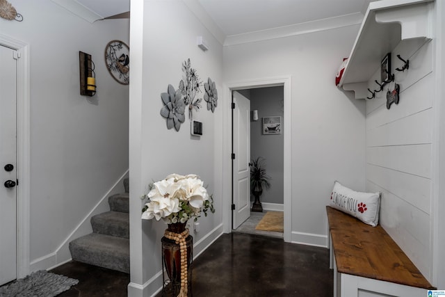 11967 Glen Ridge Blvd, Moundville, AL 35474 - mudroom with concrete flooring and ornamental molding