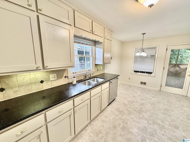 132 38th Ave NE, Center Point, AL 35215 - kitchen with dishwasher, plenty of natural light, tasteful backsplash, and decorative light fixtures