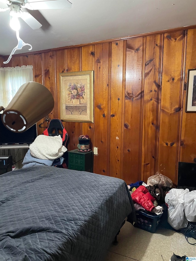 67 Evans Bridge Rd, Heflin, AL 36264 - bedroom featuring wood walls and a ceiling fan