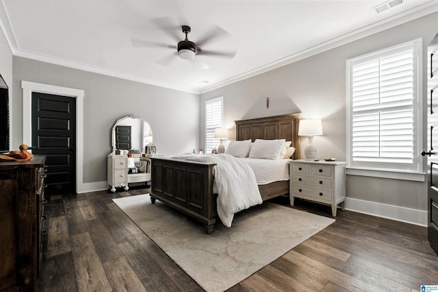 4855 Bo Run, Trussville, AL 35173 - bedroom with ornamental molding, dark wood-style flooring, arched walkways, and ceiling fan