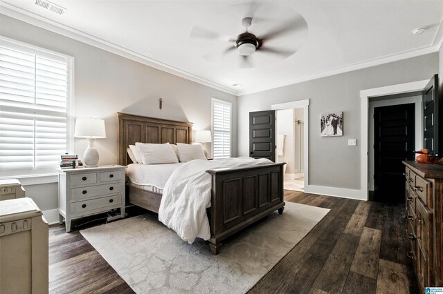 4855 Bo Run, Trussville, AL 35173 - bedroom featuring dark wood finished floors, ornamental molding, ceiling fan, and connected bathroom