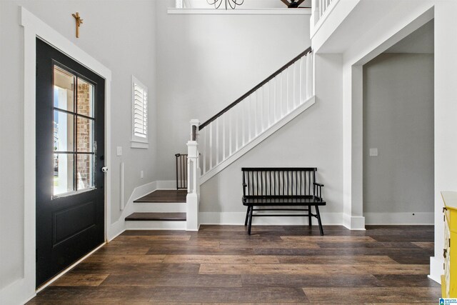 4855 Bo Run, Trussville, AL 35173 - entryway with wood finished floors, stairway, a chandelier, and a high ceiling