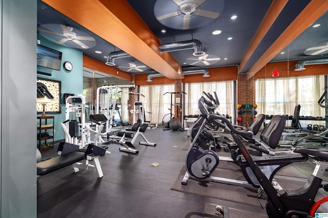 401 20th St S Unit 126, Birmingham, AL 35233 - gym featuring a ceiling fan and recessed lighting