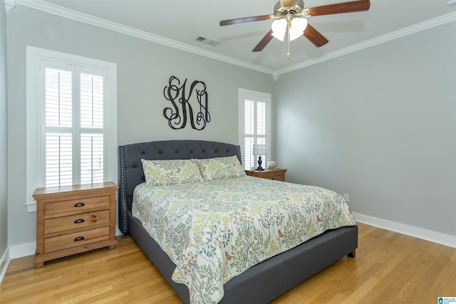 4650 Nicholas Dr, Bessemer, AL 35022 - bedroom featuring light wood-style flooring, crown molding, and ceiling fan