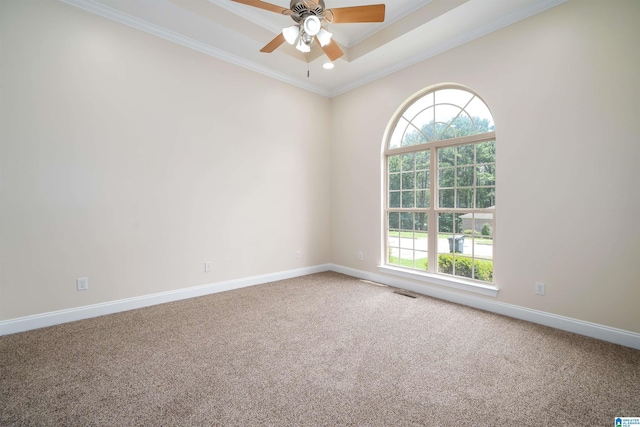 1819 Calgary Dr, Birmingham, AL 35022 - carpeted spare room with crown molding, a ceiling fan, a raised ceiling, and recessed lighting