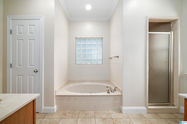 1819 Calgary Dr, Birmingham, AL 35022 - full bathroom with vanity, a shower stall, a whirlpool tub, and crown molding