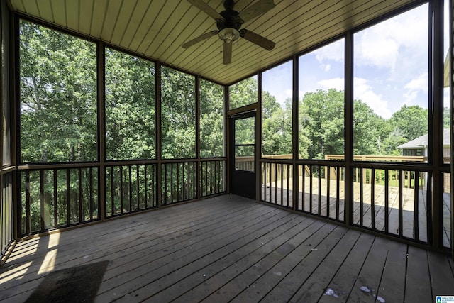 1819 Calgary Dr, Birmingham, AL 35022 - unfurnished sunroom with ceiling fan, healthy amount of natural light, and view of scattered trees