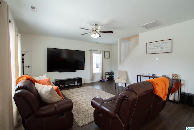 6497 Newbridge Dr, Bessemer, AL 35022 - living area with dark wood-style flooring and a ceiling fan
