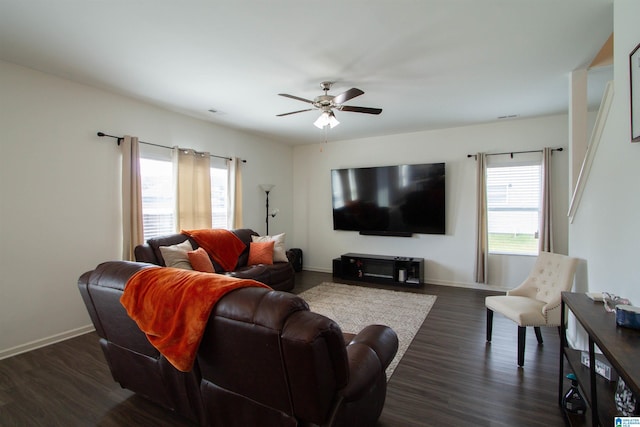 6497 Newbridge Dr, Bessemer, AL 35022 - living room with dark wood finished floors and a ceiling fan
