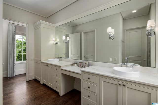 3600 Park Ln S, Mountain Brook, AL 35213 - full bathroom with vanity, wood finished floors, and crown molding