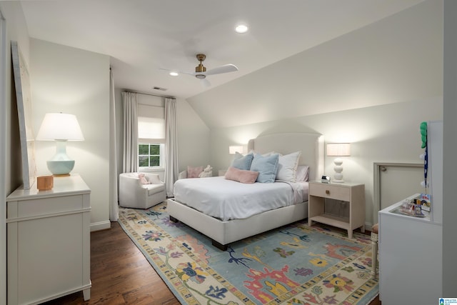 3600 Park Ln S, Mountain Brook, AL 35213 - bedroom with vaulted ceiling, wood finished floors, recessed lighting, and ceiling fan